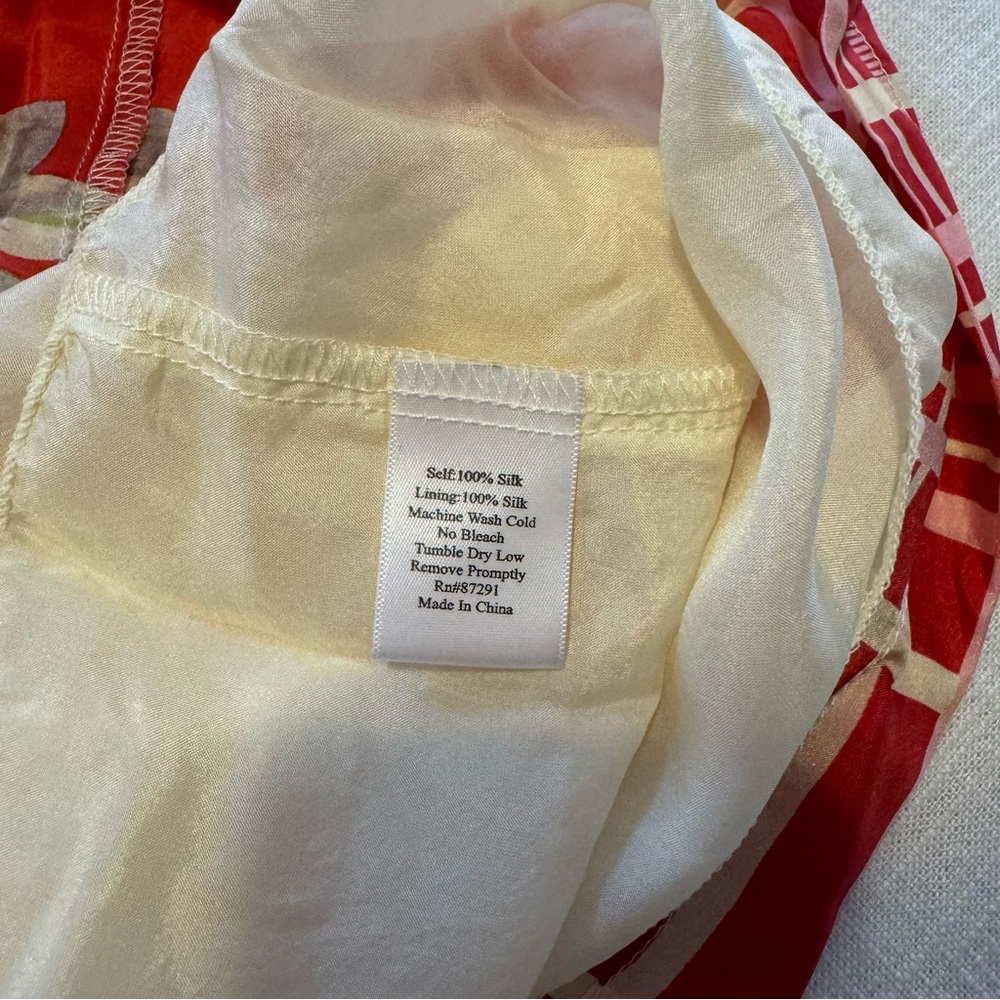 Johnny Was Cream and Red Smocked Tie Front Tank Top - Picture 7 of 8
